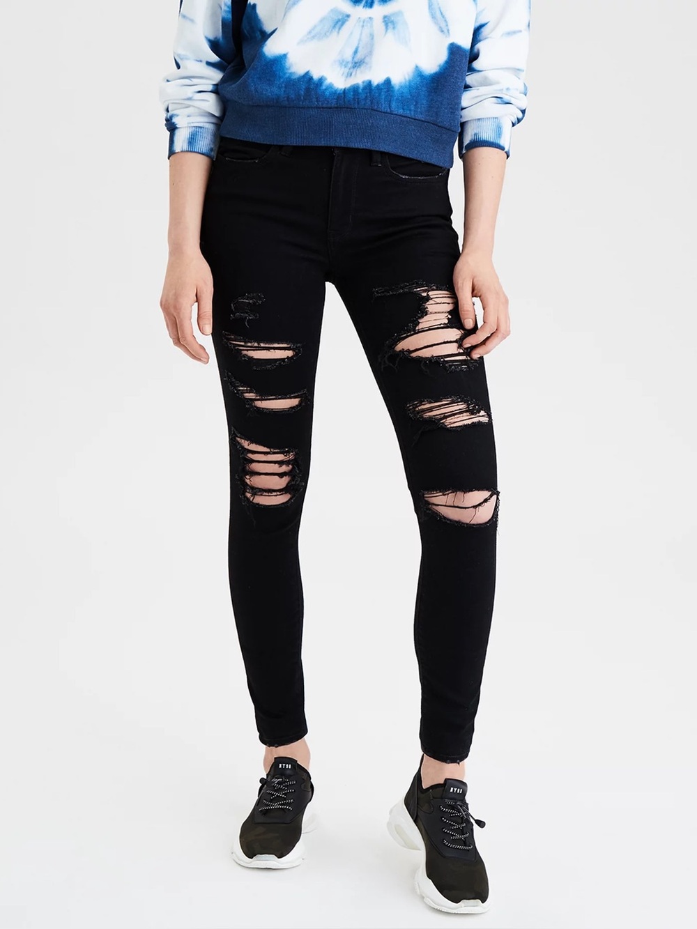 American Eagle Outfitters Black Distressed Skinny Jeans